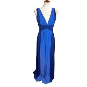 Goddess Babydoll Empire Waist Capri Blue ColorBlock Maxi Dress Long Flowing Soft